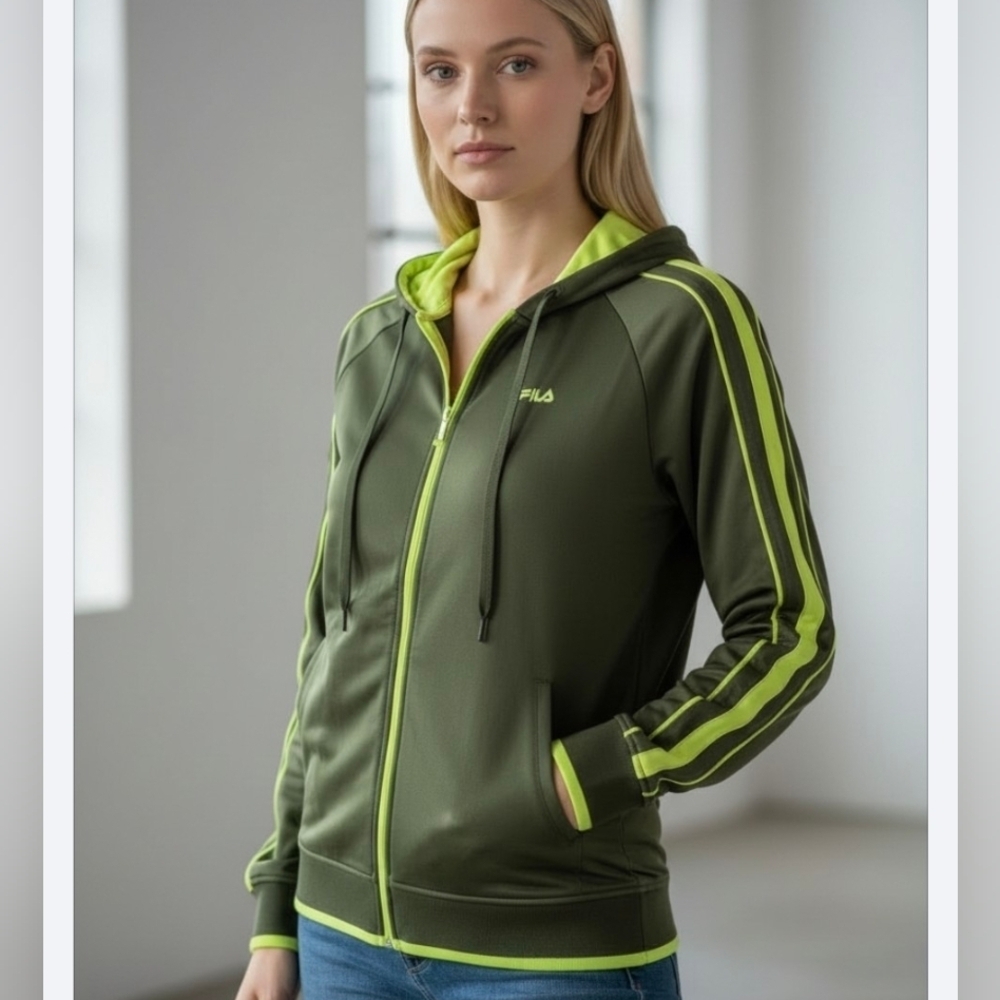 NEW Fila Women's Green and Neon Green Hoodie.Size XS